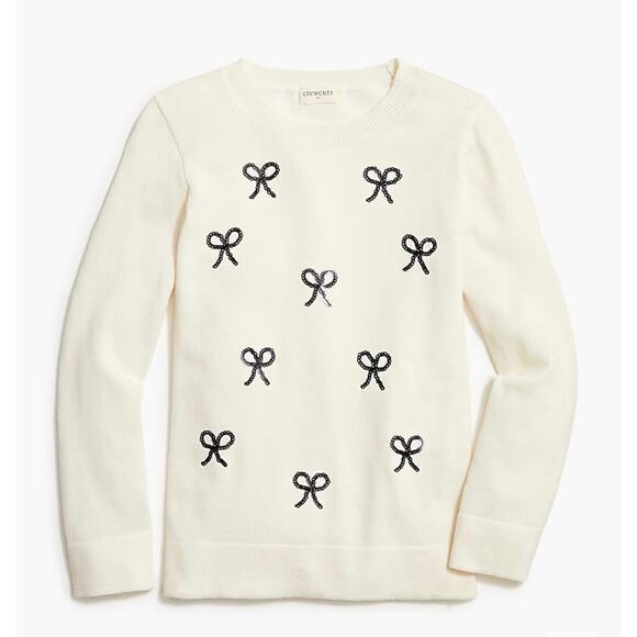 Crewcuts Girls‎ Crew Neck Sequin Bow Sweater Long Sleeve White Size Medium (8-9) - Picture 1 of 9